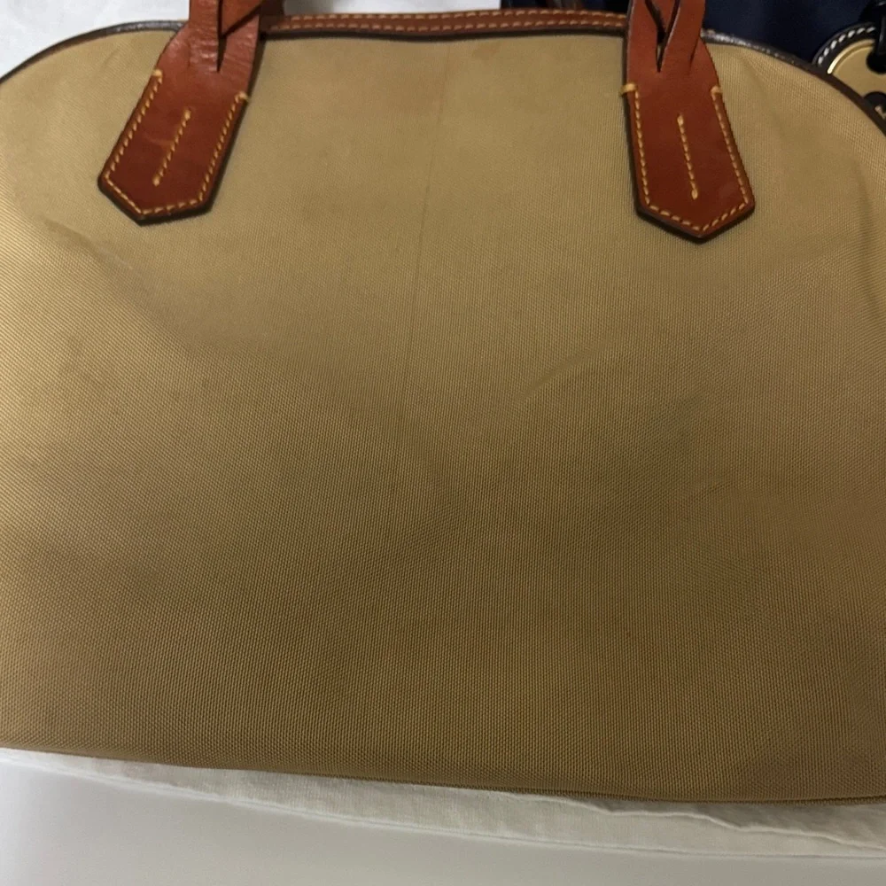 Two  Dooney and Bourke Canvas and Leather Tote Bag - Beige and Navy